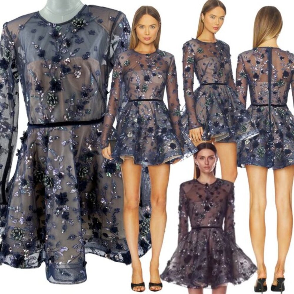 🆕 BRONX & BANCO 🧿 NWOT Talulah Long Sleeve Mini Dress, Navy - Sz L US 8